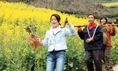 扶贫队队长方秋芳(左)驻村一年多来,找准本村适宜种植经果林的特点